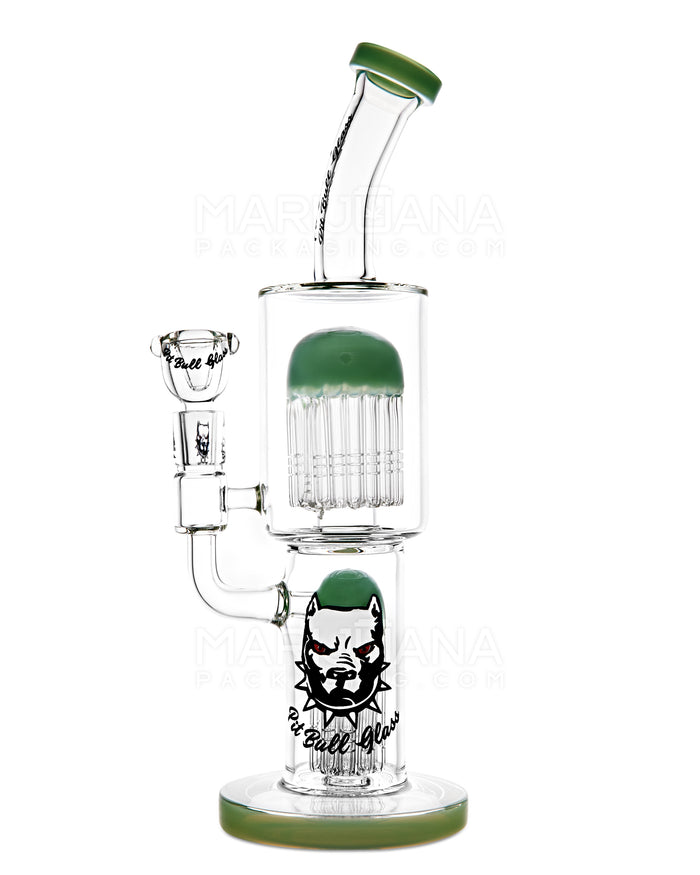 PIT BULL | Bent-Neck Double Tree Perc Glass Water Pipe w/ Thick Base | 12in Tall - 14mm Bowl - Jade Image