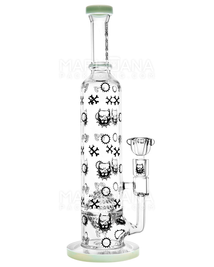 PIT BULL | Decal Straight Neck Honeycomb Sphere Perc Glass Water Pipe w/ Thick Base | 14in Tall - 14mm Bowl - Slime Image