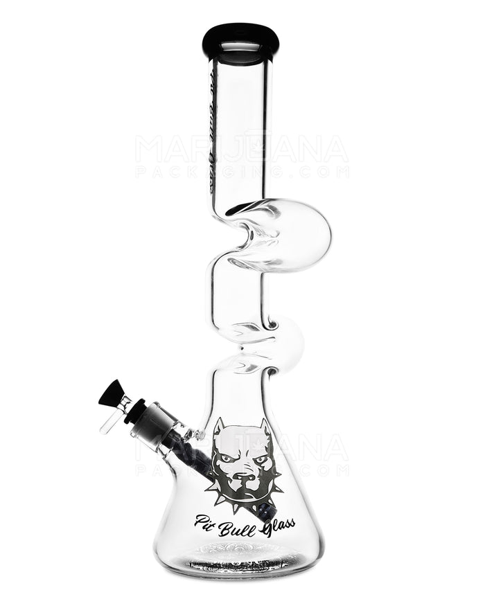 PIT BULL | Z-Neck Glass Beaker Water Pipe w/ Floral Base | 16.5in Tall - 14mm Bowl - Black Image