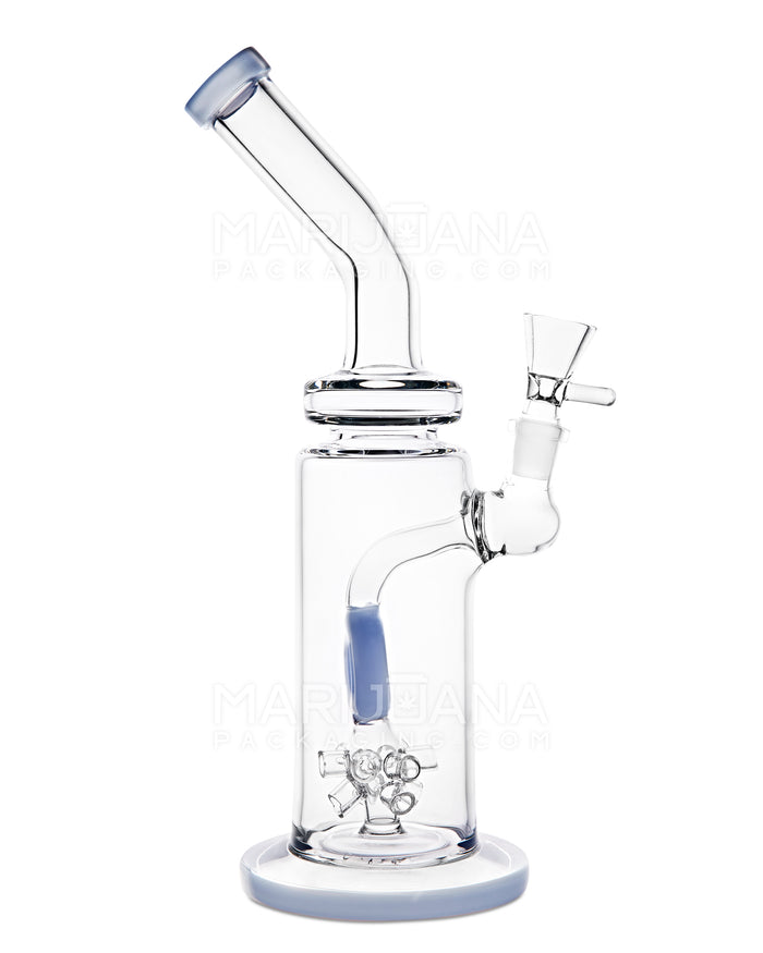 Bent Neck Atomic Donut Perc Glass Water Pipe w/ Thick Base | 11in Tall - 14mm Bowl - Milky Blue Image