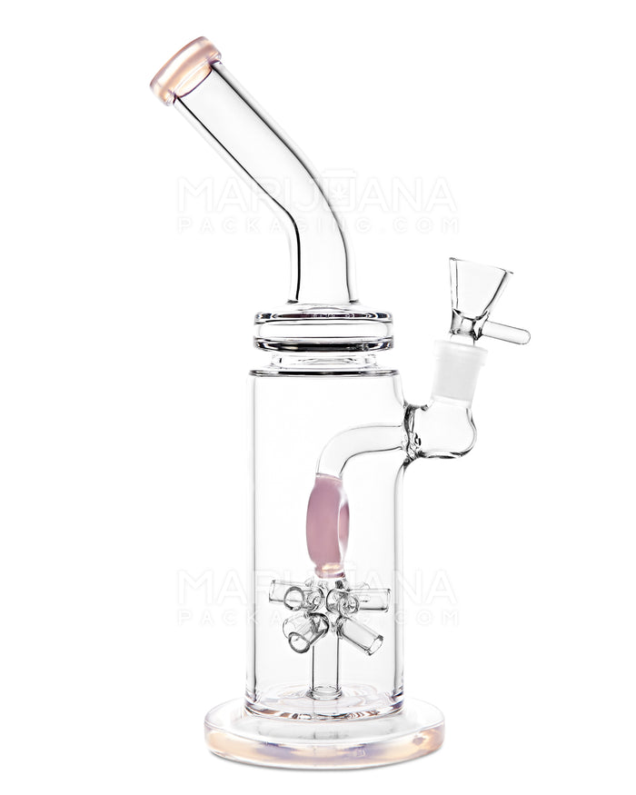 Bent Neck Atomic Donut Perc Glass Water Pipe w/ Thick Base | 11in Tall - 14mm Bowl - Pink Image