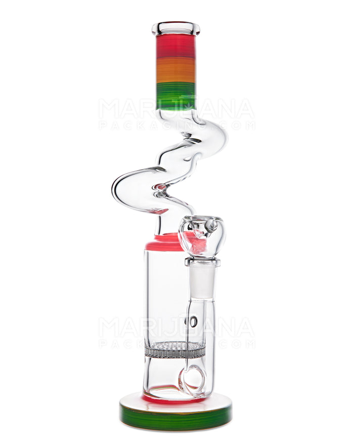 Z-Neck Honeycomb Perc Thick Glass Beaker Water Pipe w/ Thick Base | 11.5in Tall - 18mm Bowl - Rasta Image