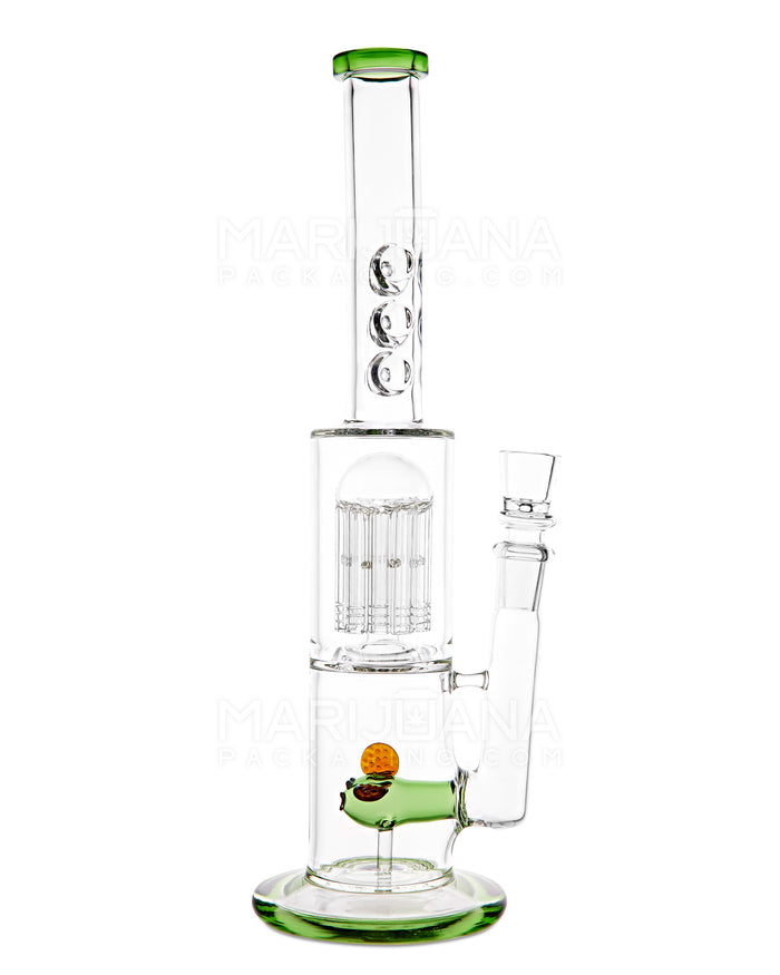 Double Chamber | Straight Neck Tree & Fish Perc Glass Water Pipe w/ Ice Catcher | 14in Tall - 18mm Bowl - Assorted Image