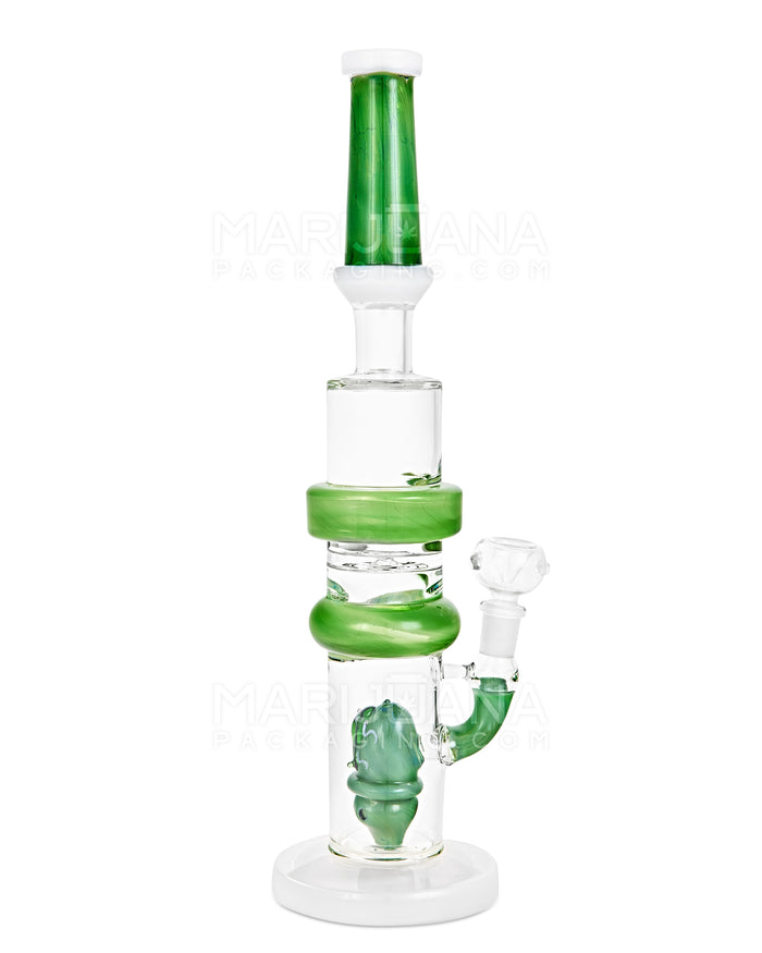 Straight Neck Frog Barrel Perc Glass Water Pipe w/ Ice Catcher | 14.5in Tall - 14mm Bowl - Green Image