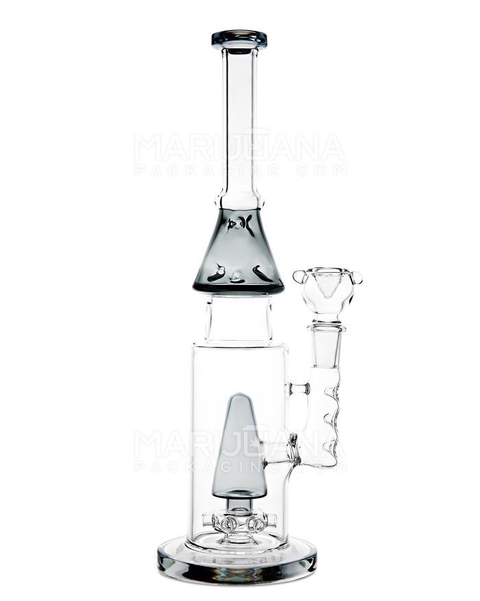 Straight Neck Showerhead Perc Glass Water Pipe w/ Ice Catcher & Thick Base | 15in Tall - 18mm Bowl - Black Image