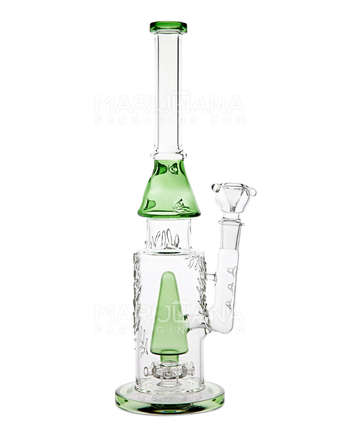 Straight Neck Showerhead Perc Olive Branch Glass Water Pipe w/ Ice Catcher & Thick Base | 15in Tall - 18mm Bowl - Green Image