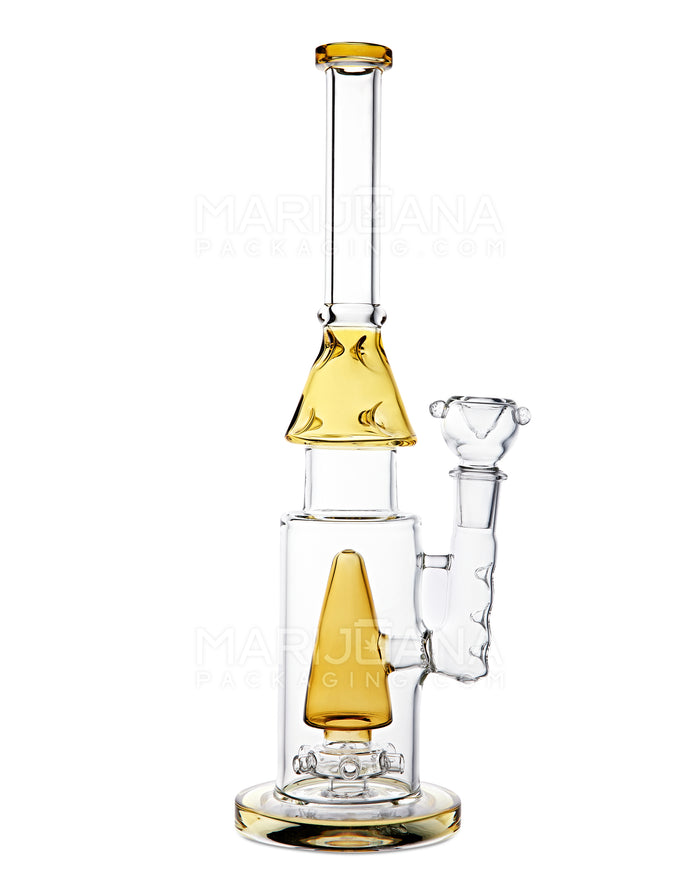 Straight Neck Showerhead Perc Glass Water Pipe w/ Ice Catcher & Thick Base | 15in Tall - 18mm Bowl - Yellow Image