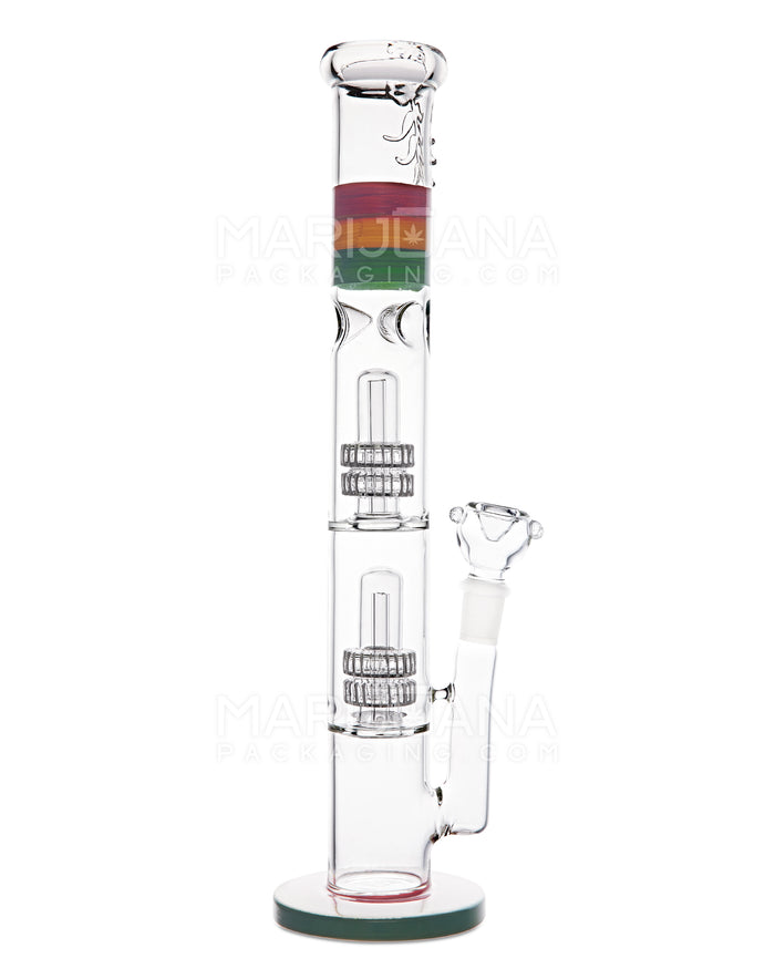 Double Chamber | Quad Matrix Perc Thick Glass Straight Water Pipe w/ Ice Catcher | 17in Tall - 18mm Bowl - Rasta Image