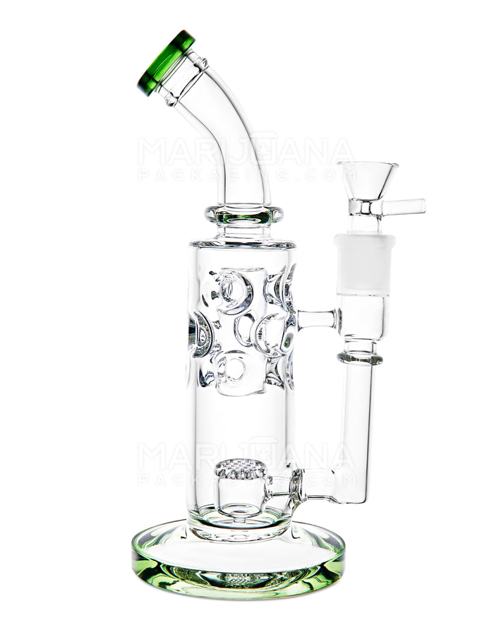 Bent Neck Honeycomb Perc Thick Glass Water Pipe w/ Ice Catcher | 10in Tall - 18mm Bowl - Green Image