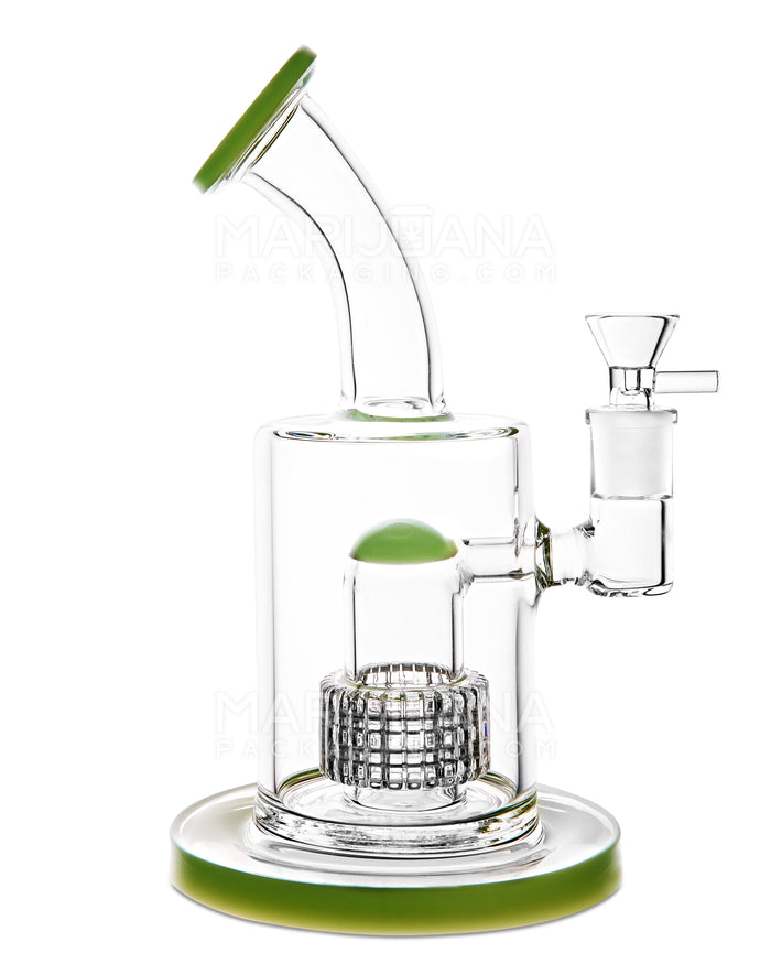 Bent Neck Matrix Perc Glass Water Pipe w/ Thick Base | 9in Tall - 14mm Bowl - Slime Image