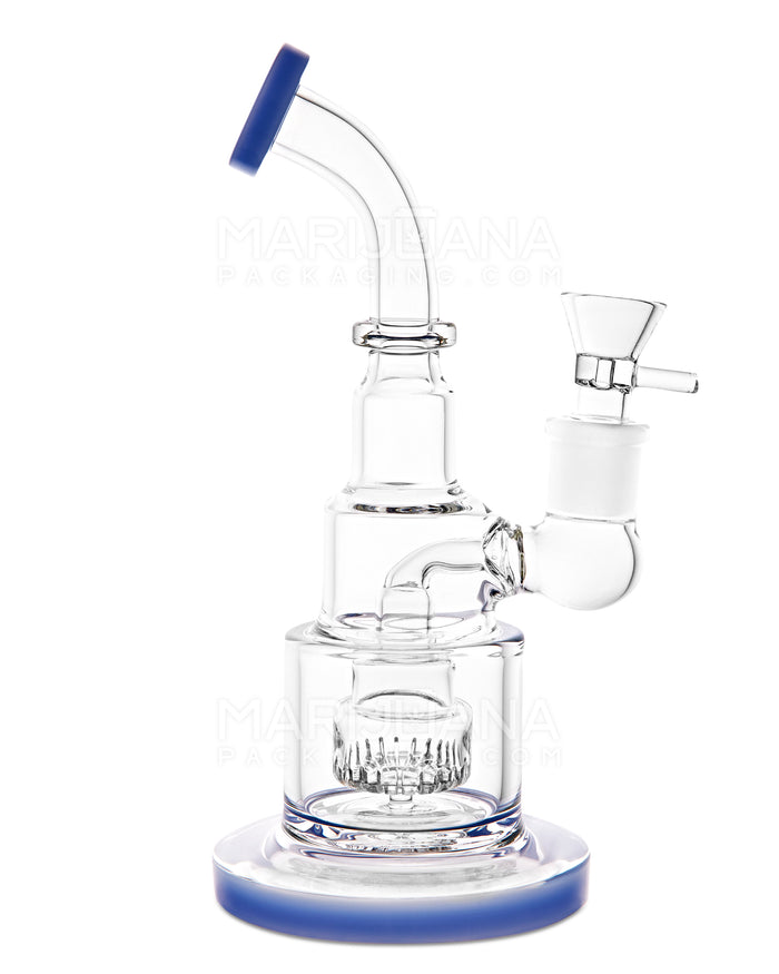 Bent Neck Showerhead Perc Glass Water Pipe w/ Thick Base | 9in Tall - 18mm Bowl - Blue Image