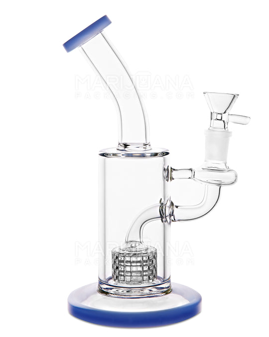 Bent Neck Matrix Perc Glass Water Pipe w/ Thick Base | 8.5in Tall - 14mm Bowl - Blue - 1