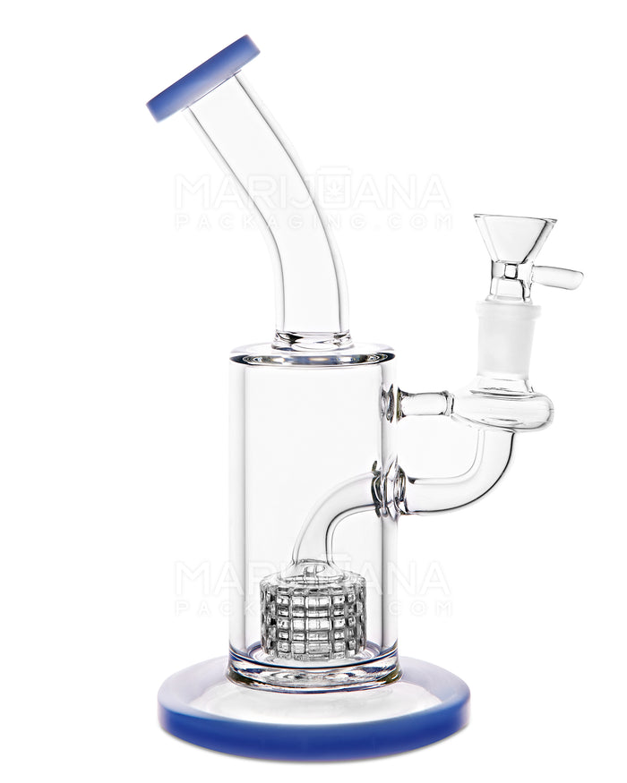 Bent Neck Matrix Perc Glass Water Pipe w/ Thick Base | 8.5in Tall - 14mm Bowl - Blue Image