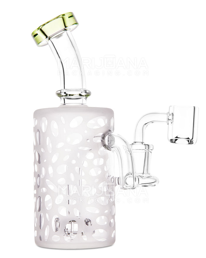 Bent Neck Showerhead Perc Sandblasted Glass Dab Rig w/ Thick Base | 6in Tall - 14mm Banger - Green Image