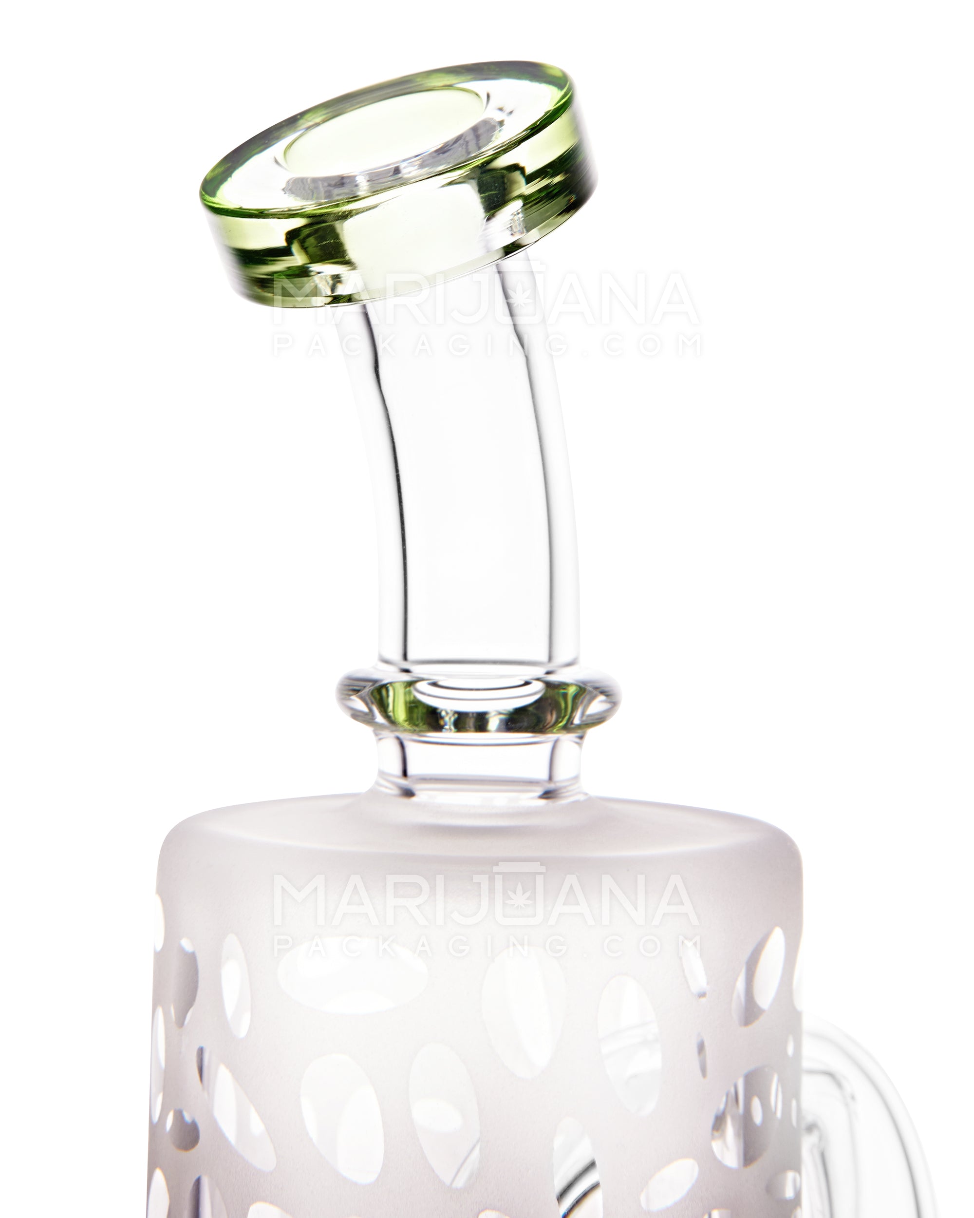 Bent Neck Showerhead Perc Sandblasted Glass Dab Rig w/ Thick Base | 6in Tall - 14mm Banger - Green - 5