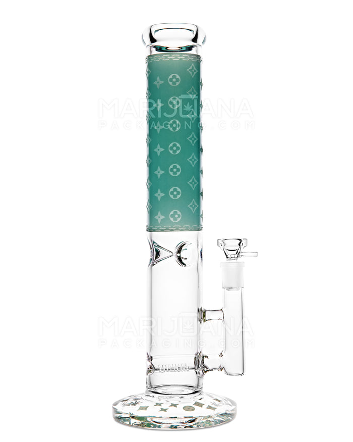 Straight Neck Luxury Design Inline Perc Glass Water Pipe w/ Ice Catcher | 14in Tall - 14mm Bowl - Blue Image