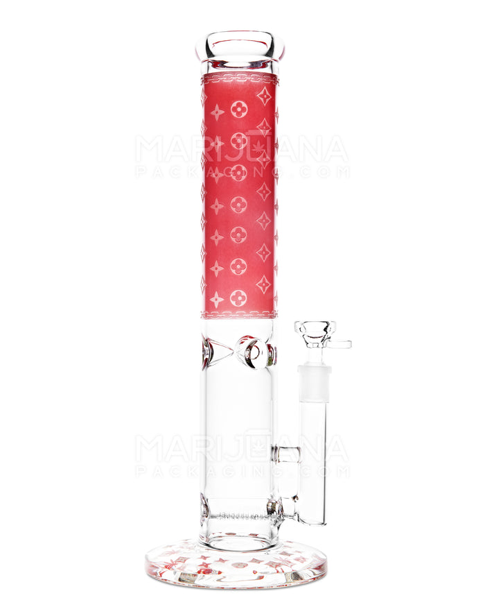 Straight Neck Luxury Design Inline Perc Glass Water Pipe w/ Ice Catcher | 14in Tall - 14mm Bowl - Red Image