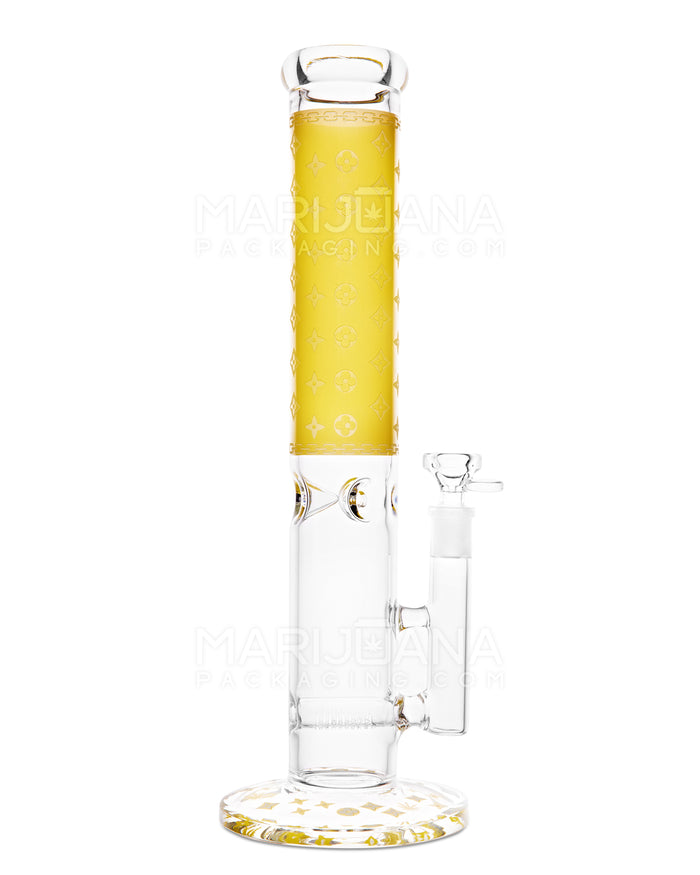 Straight Neck Luxury Design Inline Perc Glass Water Pipe w/ Ice Catcher | 14in Tall - 14mm Bowl - Yellow Image