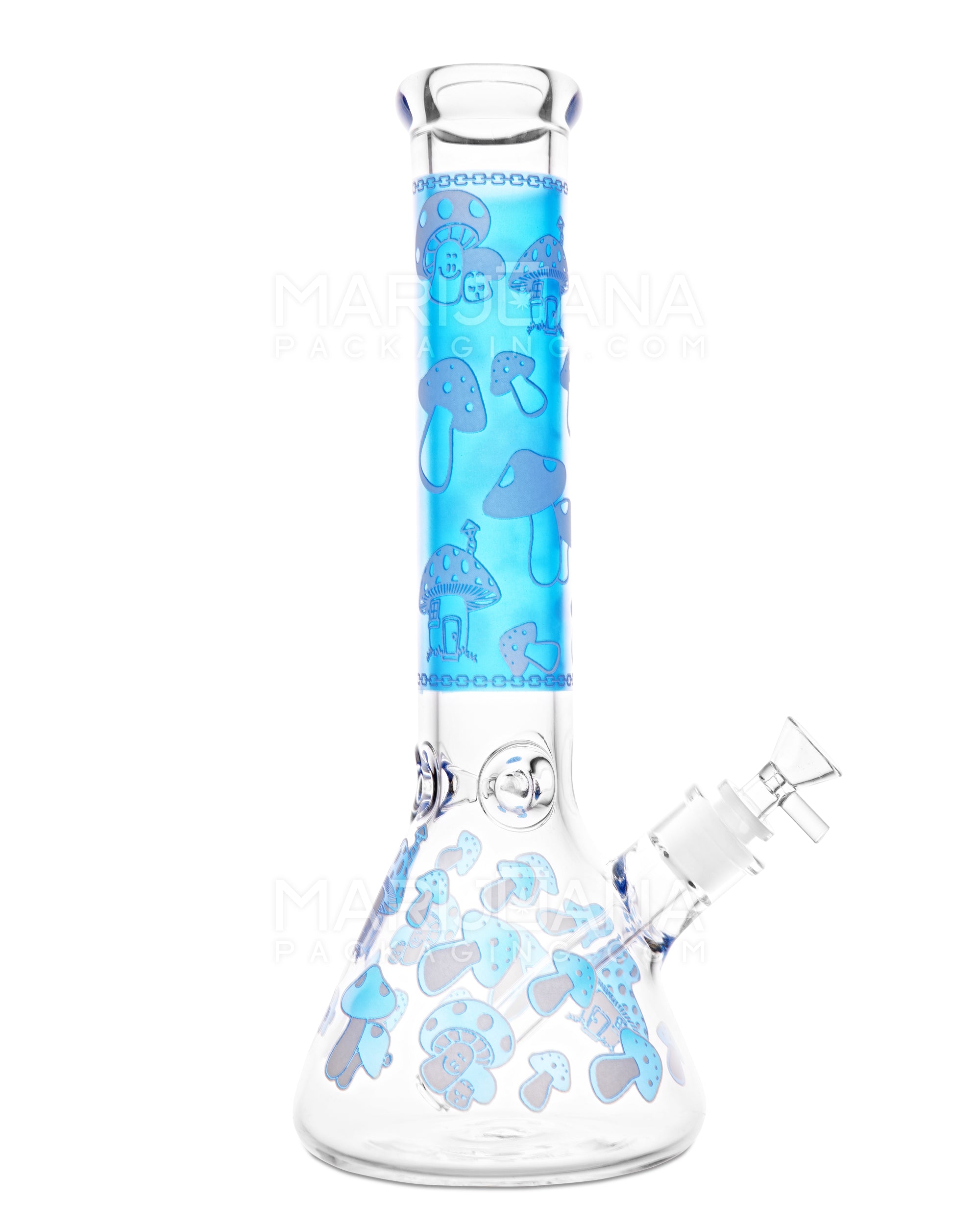 Straight Neck Mushroom Decal Glass Beaker Water Pipe w/ Ice Catcher | 14in Tall - 18mm Bowl - Blue - 1