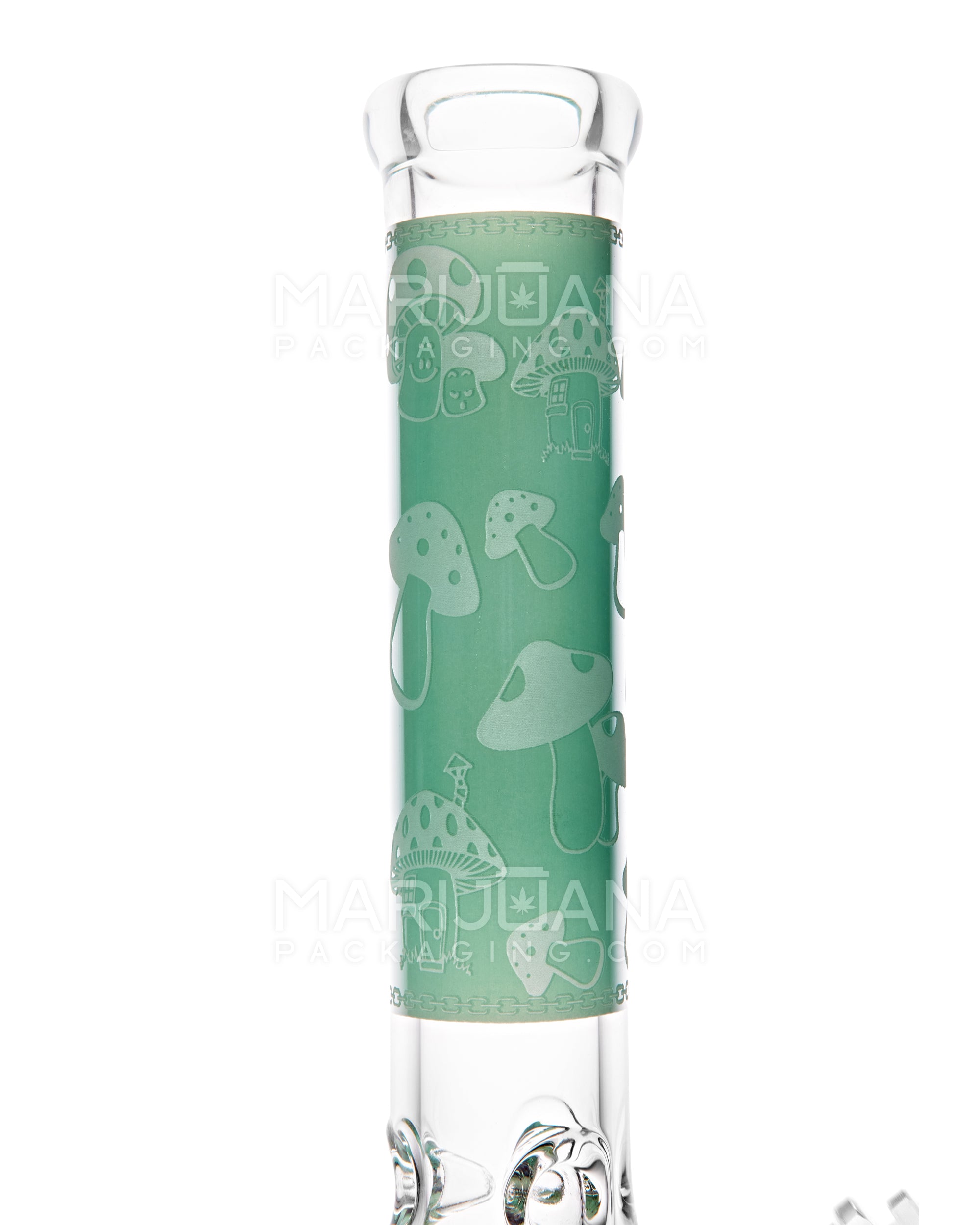 Straight Neck Mushroom Decal Glass Beaker Water Pipe w/ Ice Catcher | 14in Tall - 18mm Bowl - Jade - 4