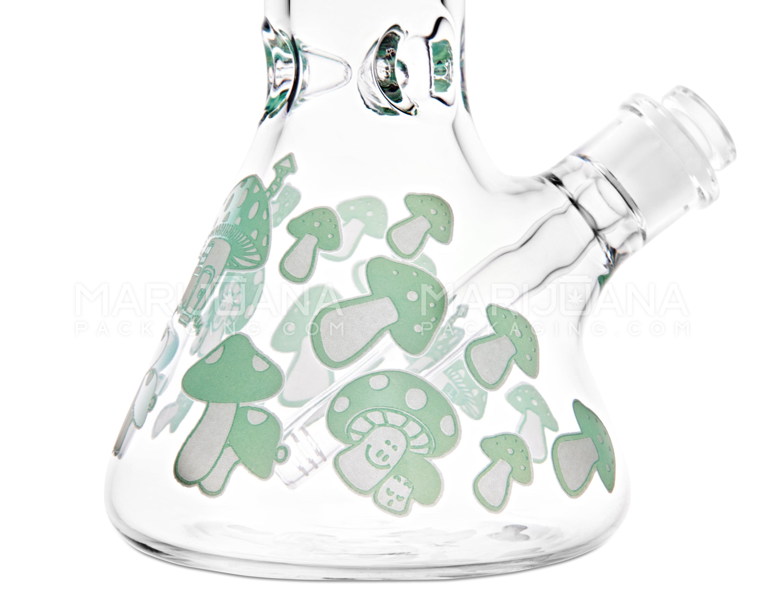 Straight Neck Mushroom Decal Glass Beaker Water Pipe w/ Ice Catcher | 14in Tall - 18mm Bowl - Jade - 3