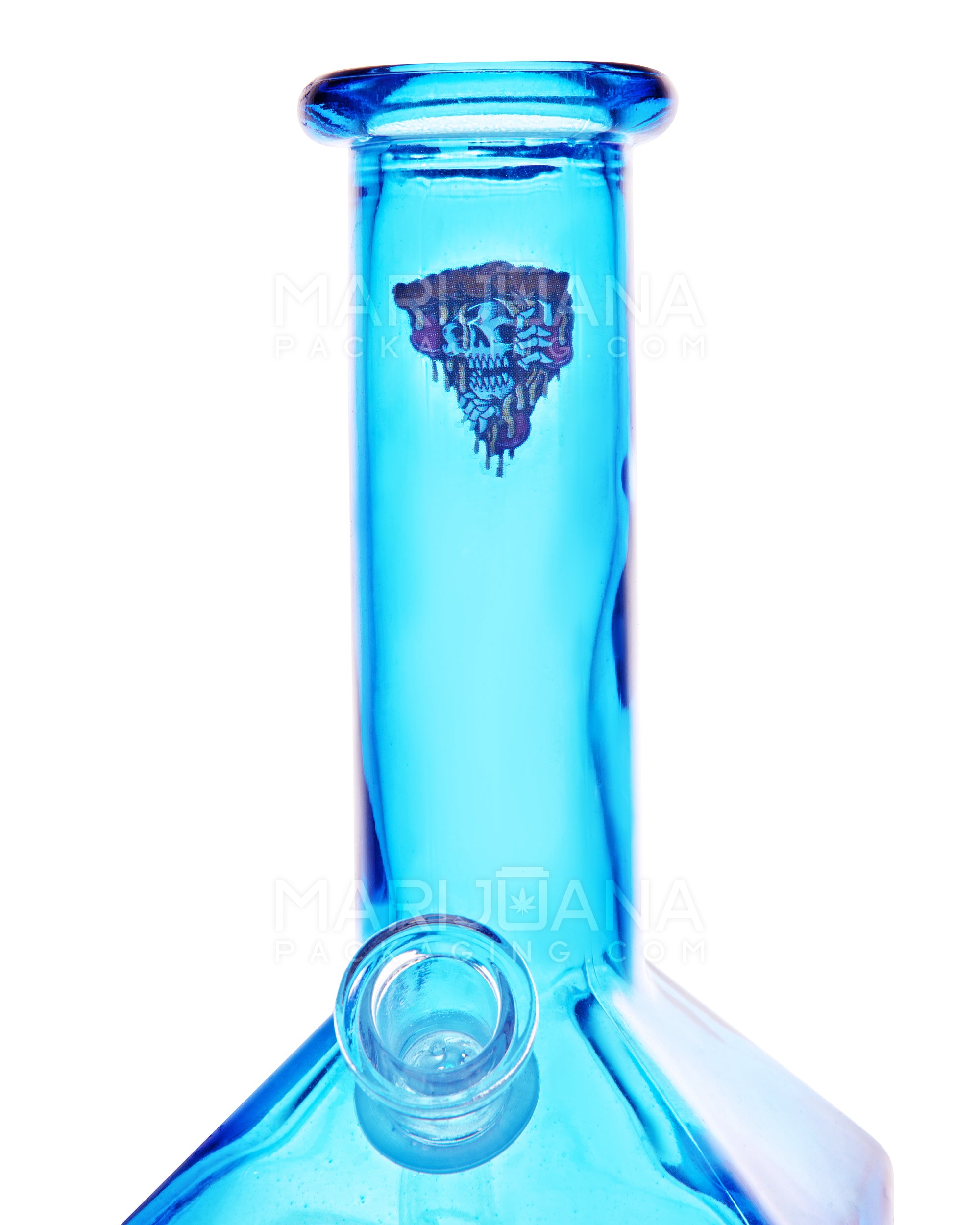 Straight Neck Decal Glass Beaker Water Pipe w/ Square Base | 7in Tall - 14mm Bowl - Assorted - 9