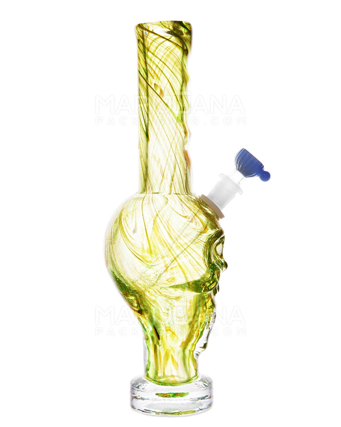 Straight Neck Sculpted Skull Glass Water Pipe w/ Thick Base | 12in Tall - 14mm Bowl - Assorted Image