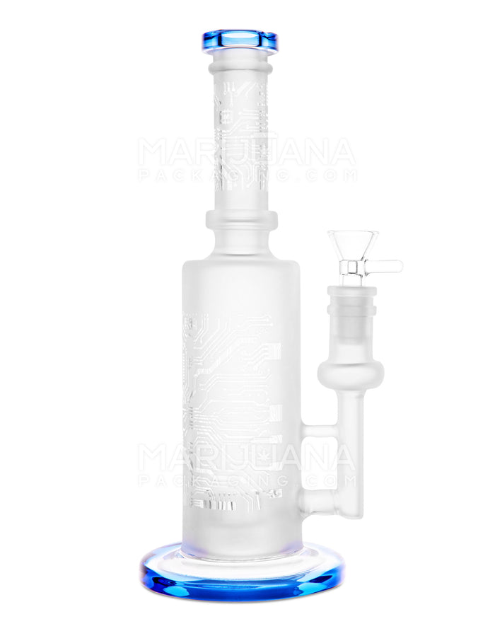 Straight Neck Sandblasted Circuitboard Showerhead Perc Glass Water Pipe w/ Thick Base | 9.5in Tall - 14mm Bowl - Blue Image