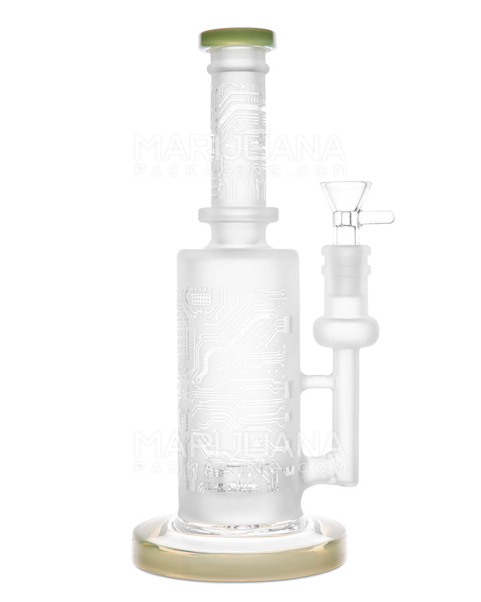 Straight Neck Sandblasted Circuitboard Showerhead Perc Glass Water Pipe w/ Thick Base | 9.5in Tall - 14mm Bowl - Slime Image