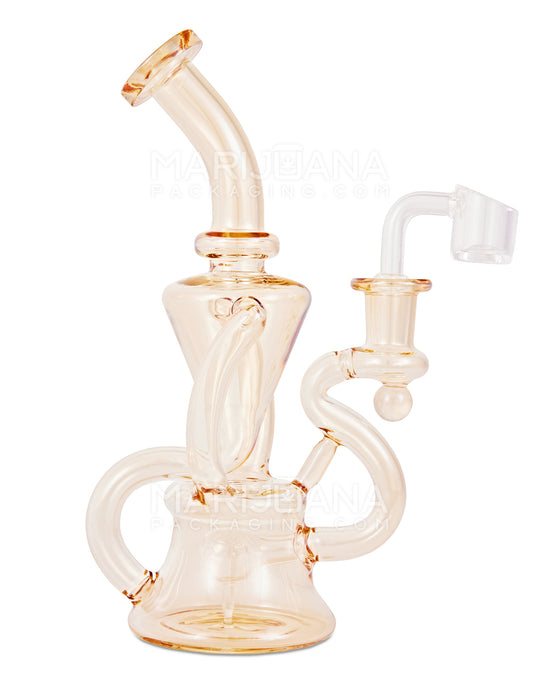 Bent Neck Iridescent Recycler Glass Bell Water Pipe | 8.5in Tall - 14mm Banger - Amber - 1