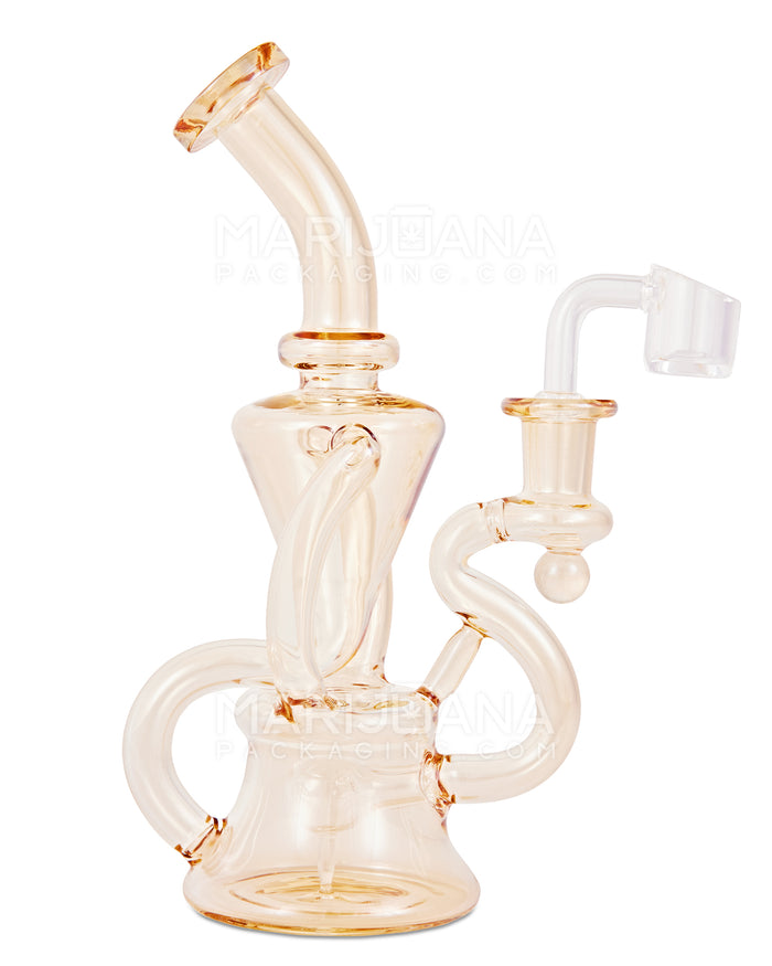 Bent Neck Iridescent Recycler Glass Bell Water Pipe | 8.5in Tall - 14mm Banger - Amber Image