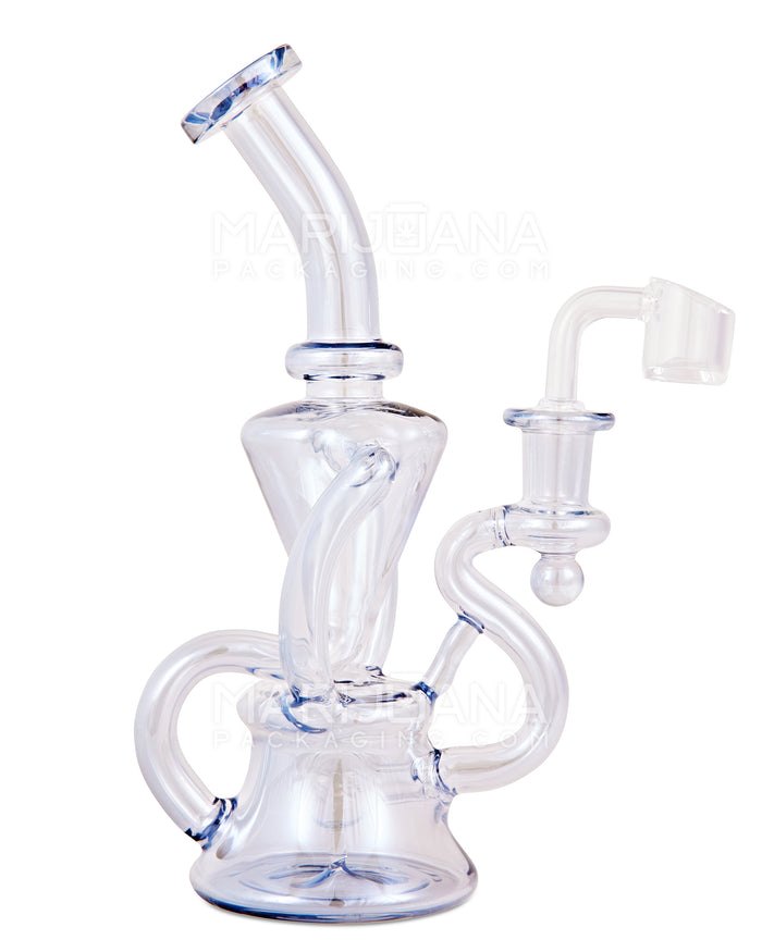 Bent Neck Iridescent Recycler Glass Bell Water Pipe | 8.5in Tall - 14mm Banger - Blue Image