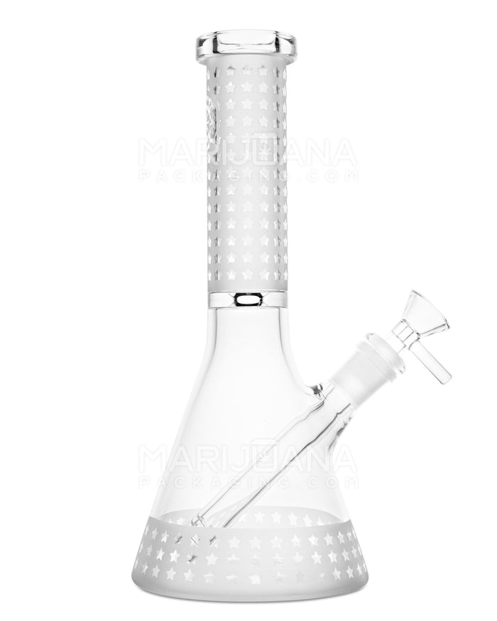 Straight Neck Sandblasted Stars Decal Glass Beaker Water Pipe | 10.5in Tall - 14mm Bowl - Clear Image