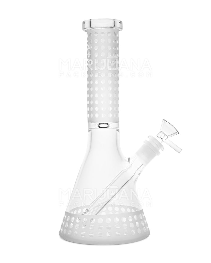 Straight Neck Sandblasted Circles Decal Glass Beaker Water Pipe | 10.5in Tall - 14mm Bowl - Clear Image