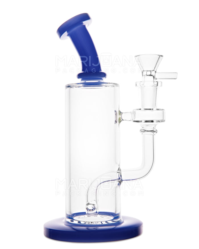 Bent Neck Two Hole Perc Glass Water Pipe w/ Thick Base | 8.5in Tall - 14mm Bowl - Blue Image