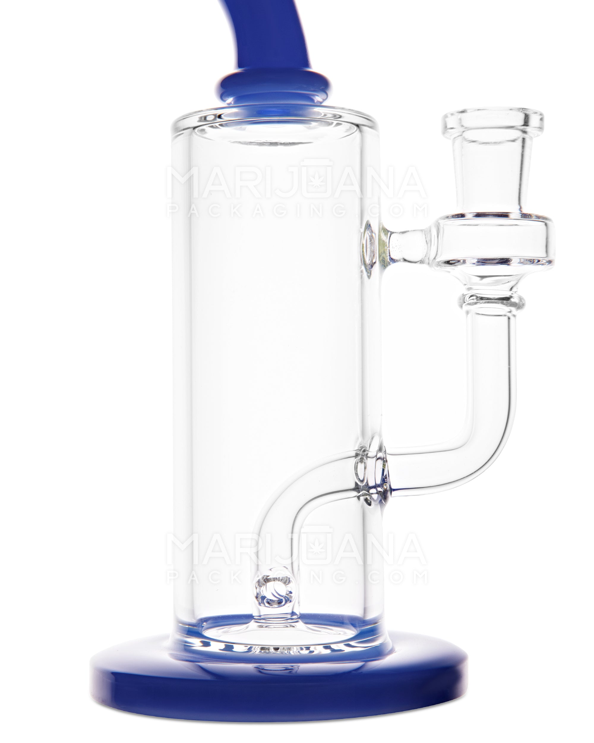 Bent Neck Two Hole Perc Glass Water Pipe w/ Thick Base | 8.5in Tall - 14mm Bowl - Blue - 3