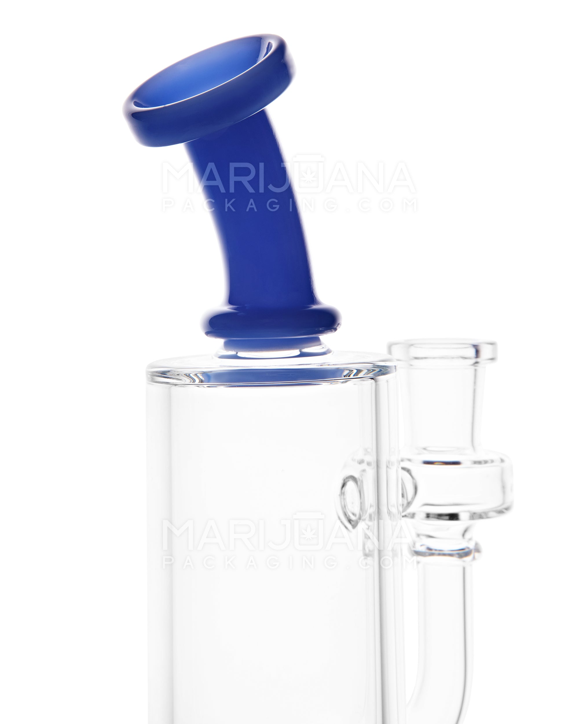 Bent Neck Two Hole Perc Glass Water Pipe w/ Thick Base | 8.5in Tall - 14mm Bowl - Blue - 4