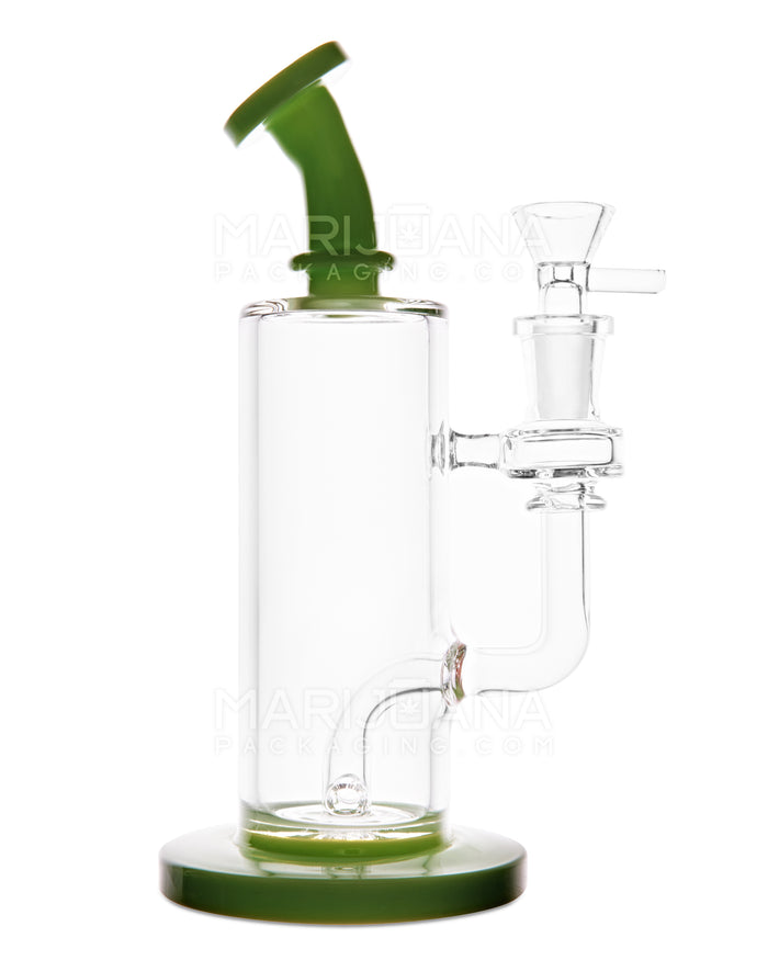 Bent Neck Two Hole Perc Glass Water Pipe w/ Thick Base | 8.5in Tall - 14mm Bowl - Green Image