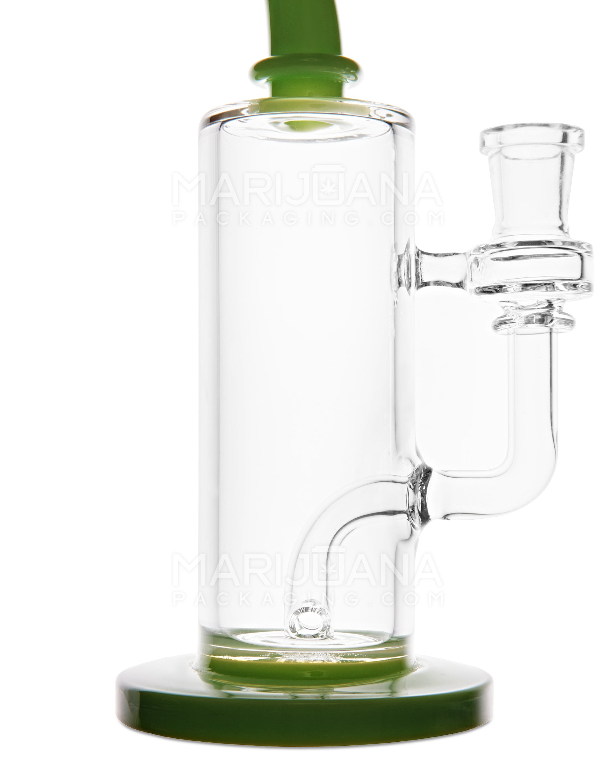 Bent Neck Two Hole Perc Glass Water Pipe w/ Thick Base | 8.5in Tall - 14mm Bowl - Green - 3