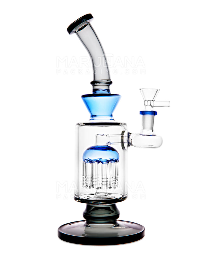 Bent Neck Tree Perc Color Trim Glass Water Pipe w/ Thick Base | 10.5in Tall - 14mm Bowl - Black Image