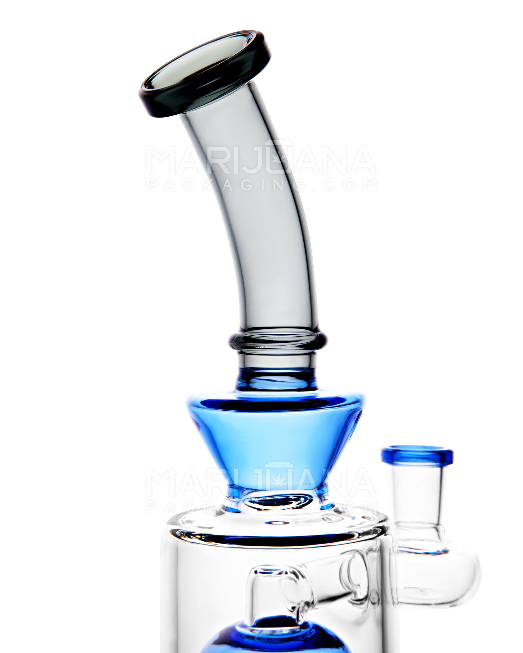 Bent Neck Tree Perc Color Trim Glass Water Pipe w/ Thick Base | 10.5in Tall - 14mm Bowl - Black - 4