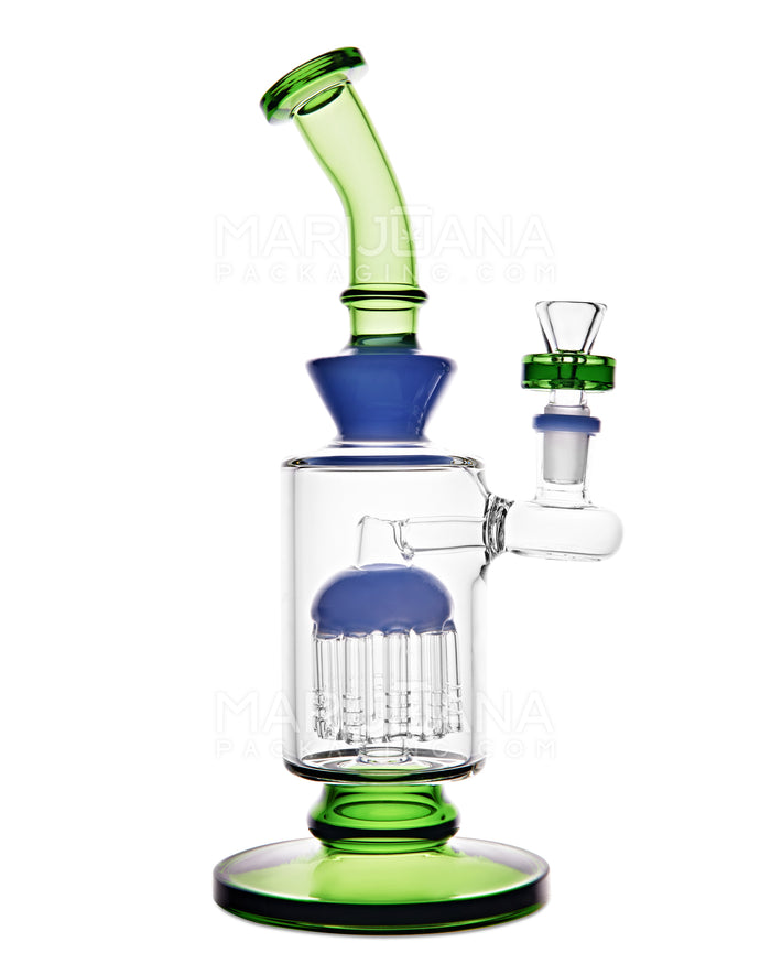 Bent Neck Tree Perc Color Trim Glass Water Pipe w/ Thick Base | 10.5in Tall - 14mm Bowl - Green Image