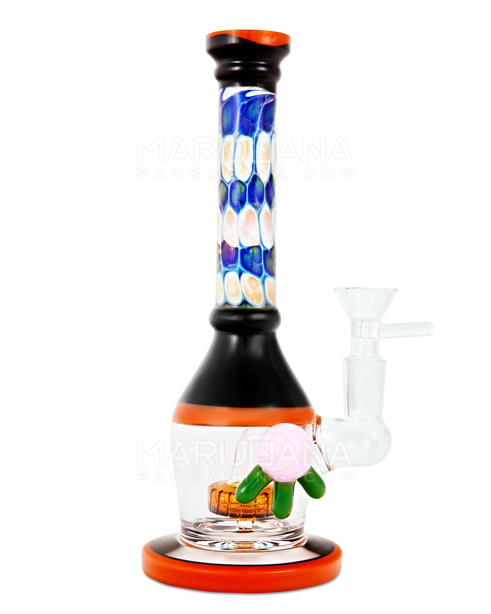 Straight Neck Dot Stack Showerhead Perc Painted Glass Water Pipe w/ Thick Base | 8.5in Tall - 14mm Bowl - Assorted Image