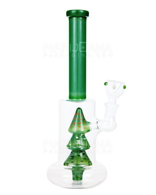 Straight Neck Christmas Tree Perc Glass Water Pipe w/ Donut Base | 10in Tall - 14mm Bowl - Green - 1