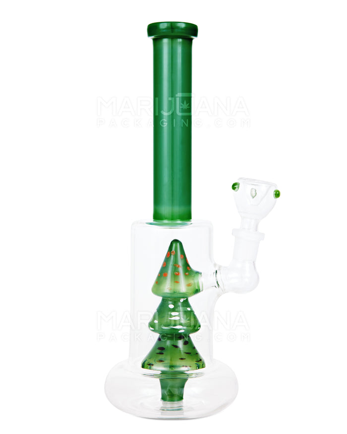 Straight Neck Christmas Tree Perc Glass Water Pipe w/ Donut Base | 10in Tall - 14mm Bowl - Green Image