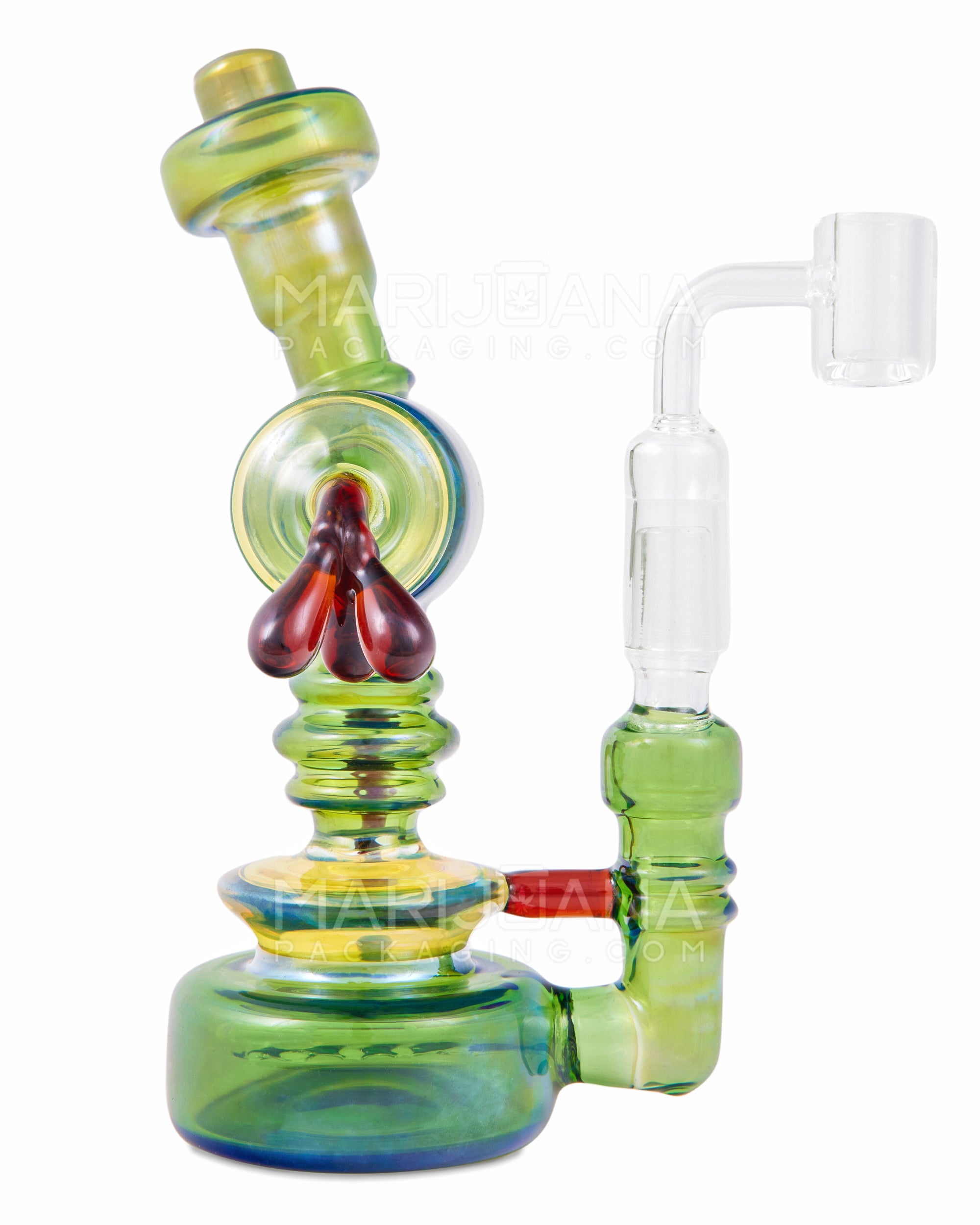 Heady | Sidecar Neck Inline Perc Fumed Glass Gas Pump Dab Rig | 7in Tall - 14mm Banger - Green - 4