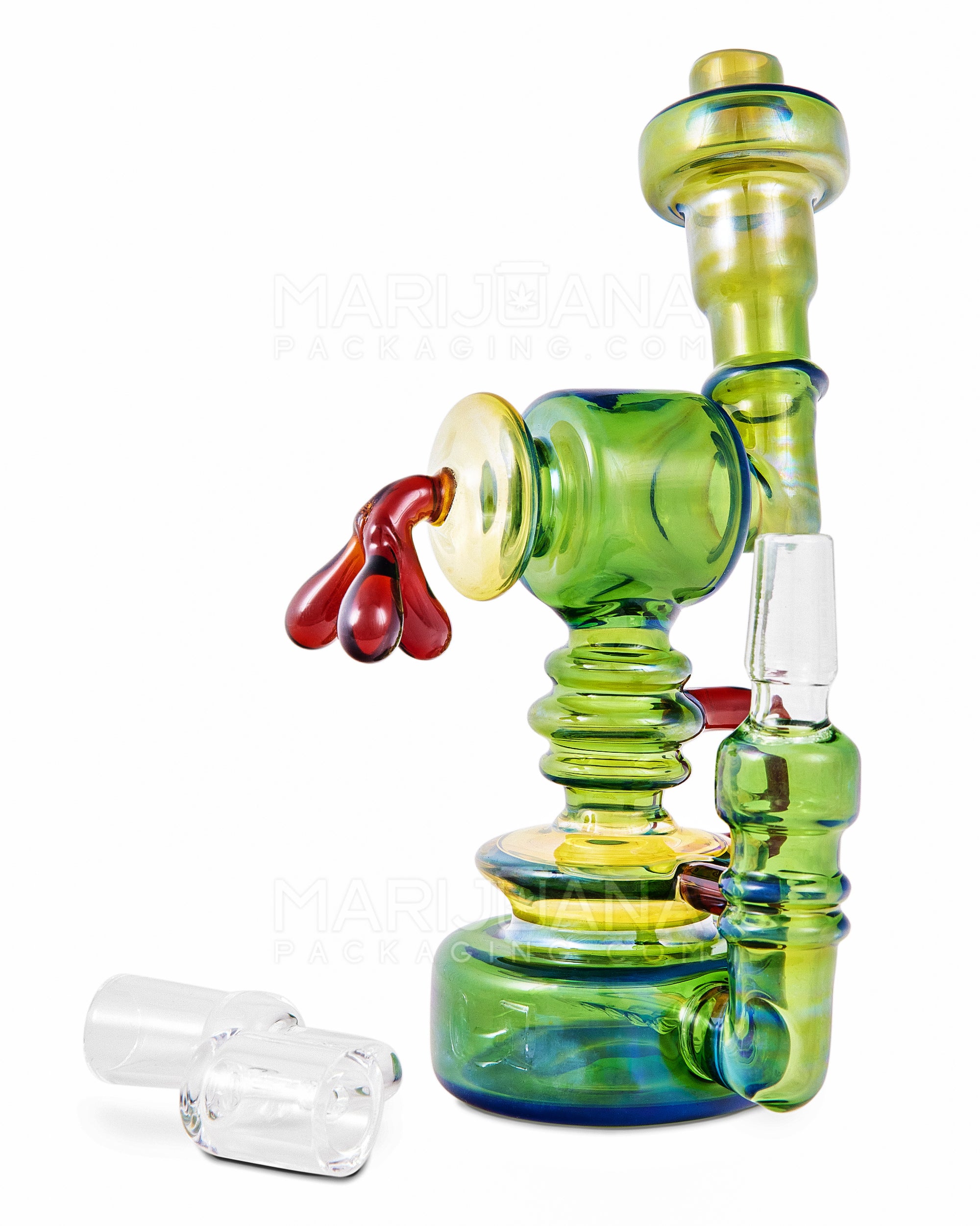 Heady | Sidecar Neck Inline Perc Fumed Glass Gas Pump Dab Rig | 7in Tall - 14mm Banger - Green - 2