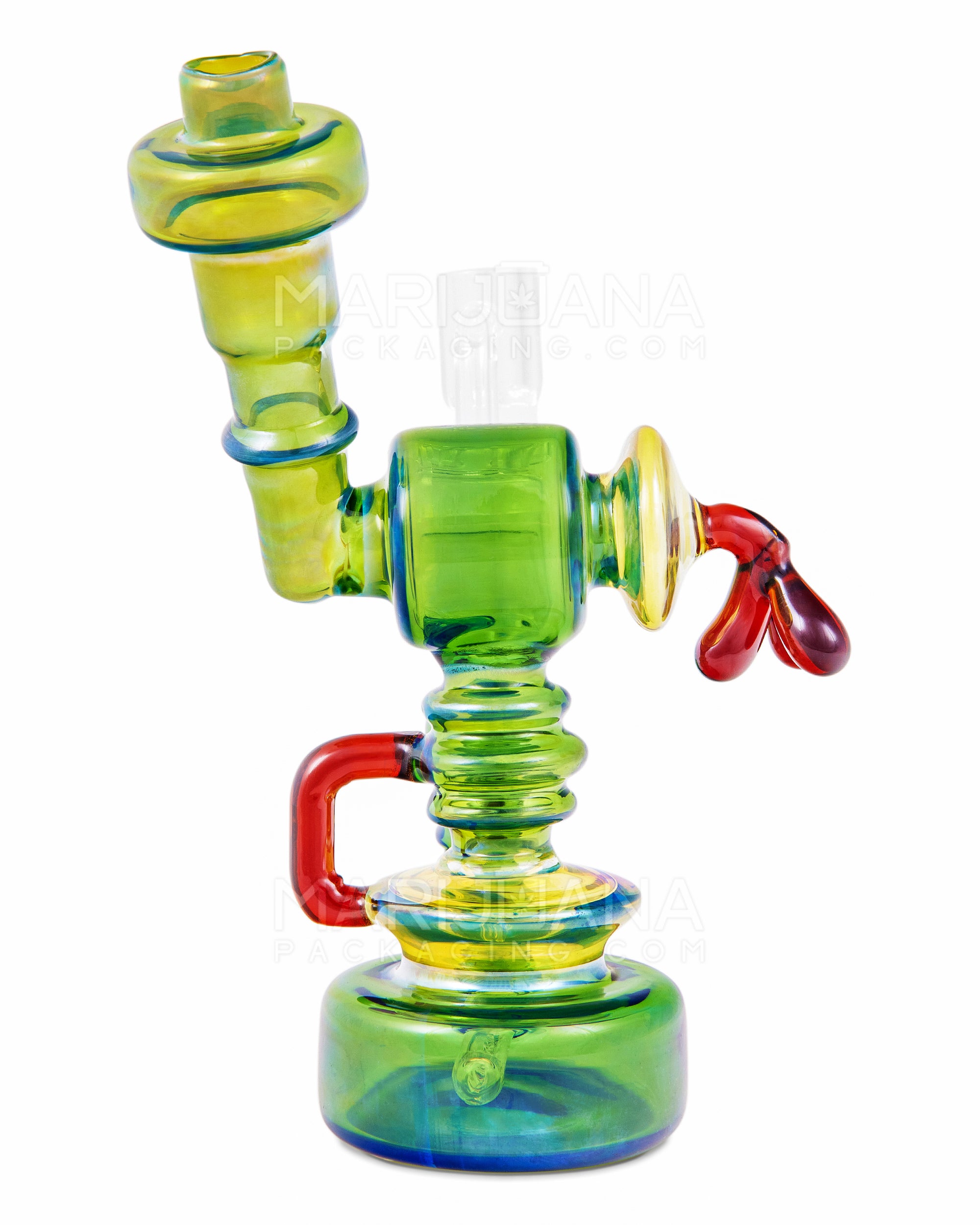 Heady | Sidecar Neck Inline Perc Fumed Glass Gas Pump Dab Rig | 7in Tall - 14mm Banger - Green - 3