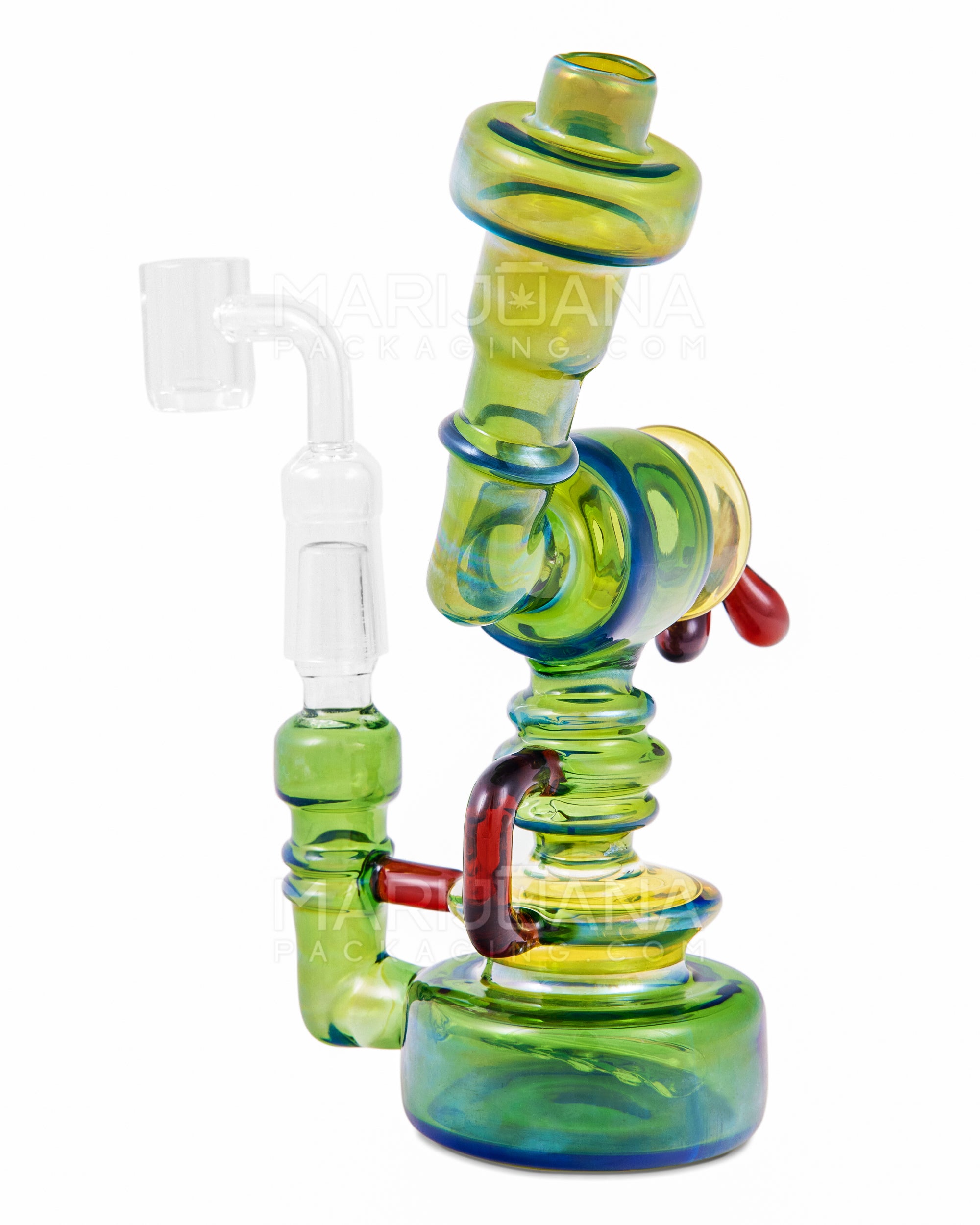 Heady | Sidecar Neck Inline Perc Fumed Glass Gas Pump Dab Rig | 7in Tall - 14mm Banger - Green - 5