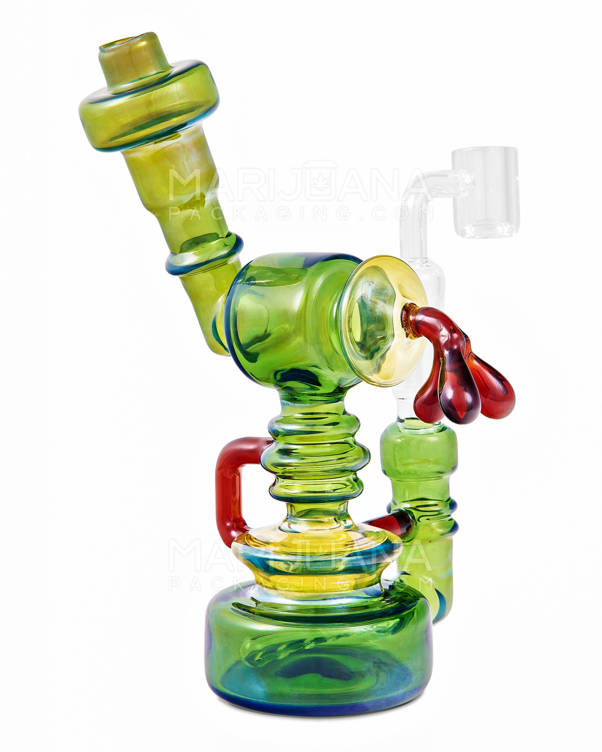 Heady | Sidecar Neck Inline Perc Fumed Glass Gas Pump Dab Rig | 7in Tall - 14mm Banger - Green - 1